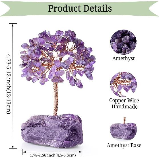 DUQGUHO Crystal Tree Amethyst Crystal with Natural Quartz Amethyst Stone Base Crystal Tree for Decor Reiki Luck Crystal Spiritual Gifts