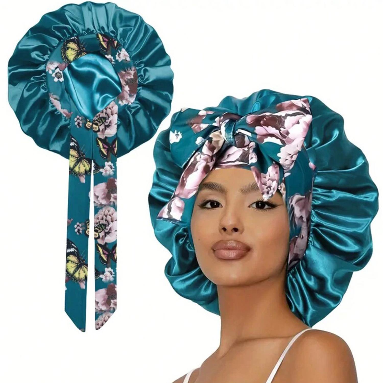 

1pc Women Elastic Satin Sleeping Cap/Makeup Cap/Daily Hair Cap, Satin Bonnet (Random Print Pattern) one-size