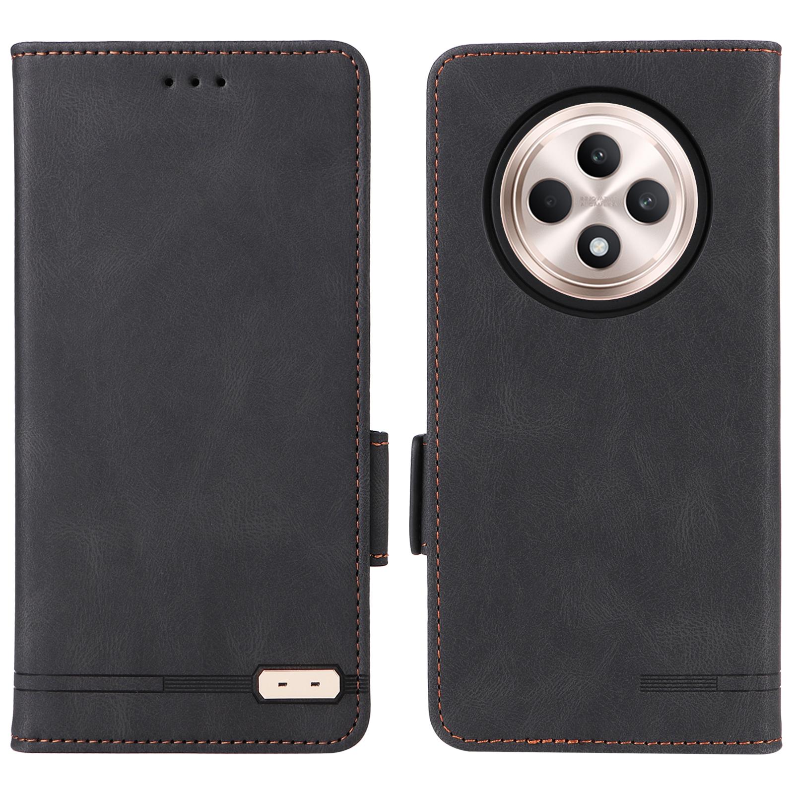 

For Oppo Reno12 F 5G Case Hardware Decor Leather Wallet Phone Cover Black