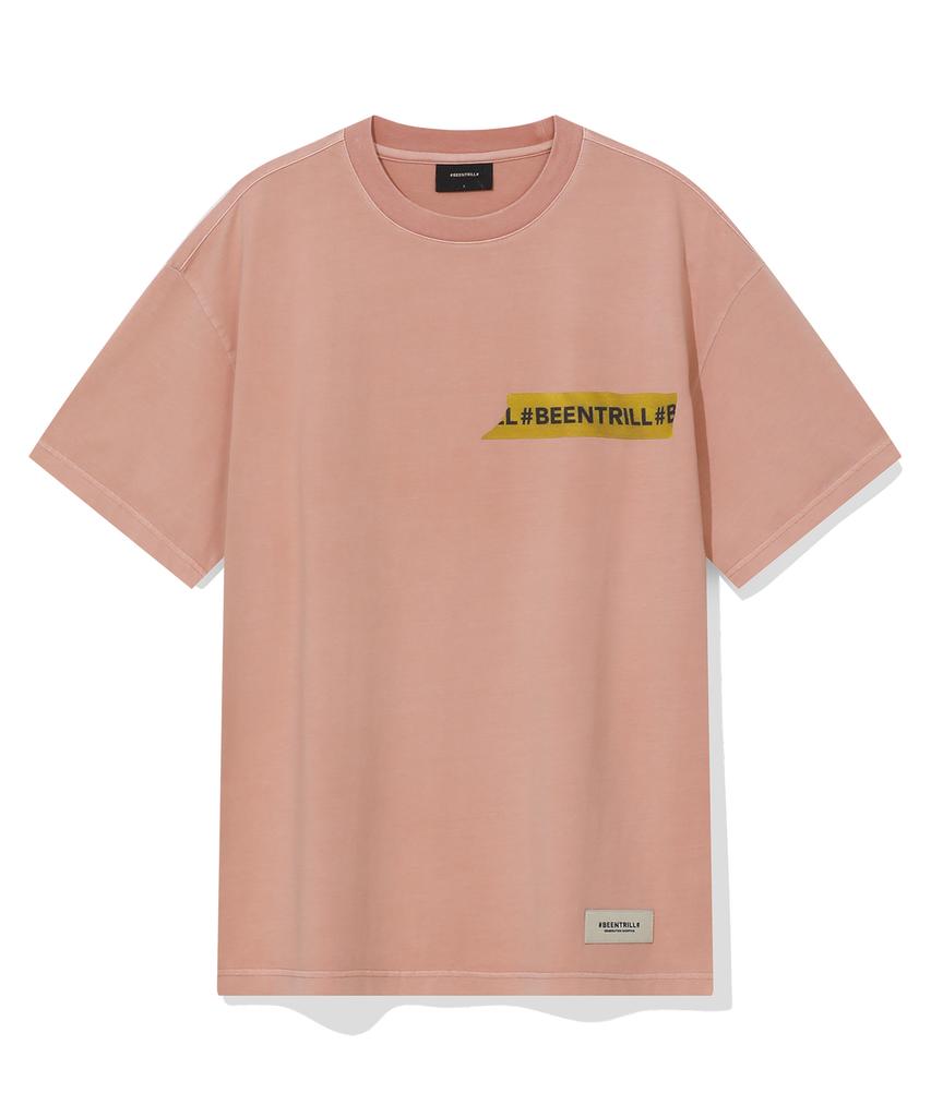 BEENTRILL Vintage Taping One-Point Dyed Short Sleeve T-Shirt (Deep Pink)