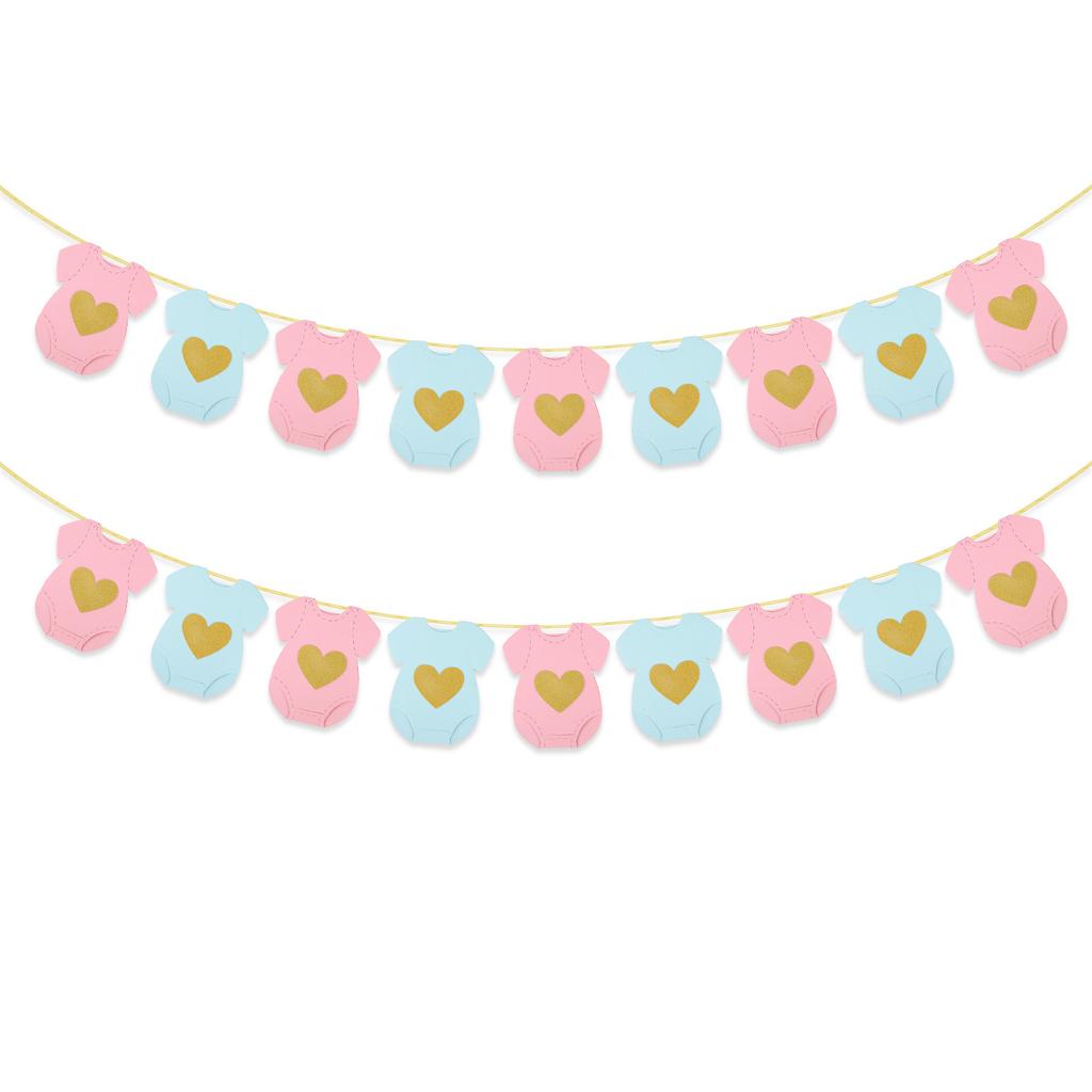 Baby Shower Blue Pink Bodysuit Paper Garland Gender Reveal Party Hanging Banner Flag Kids Boy Girl Birthday Decoration Supplies