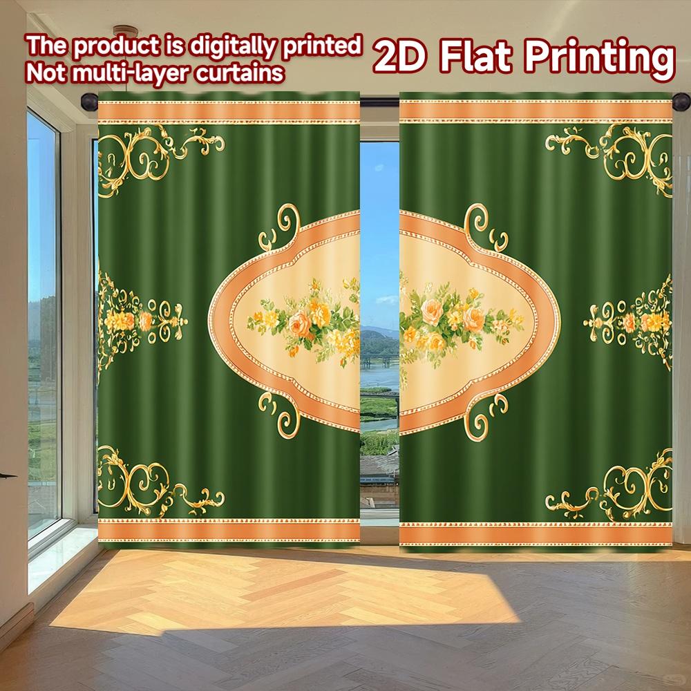 

Set Of 2 Flat Printing Curtains Without Rod Floral Design Ramadan Festival Popular Drapes Versatile Vintage Made Polyester W100*H70(CM)-Grommet top&2PCS
