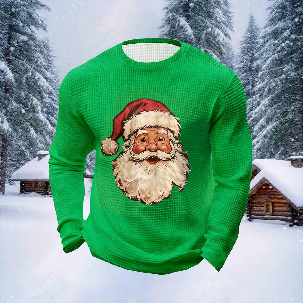 Pánské vánoční topy s kulatým výstřihem a dlouhým rukávem Pánské sportovní topy ve velkých velikostech s ležérním kulatým výstřihem