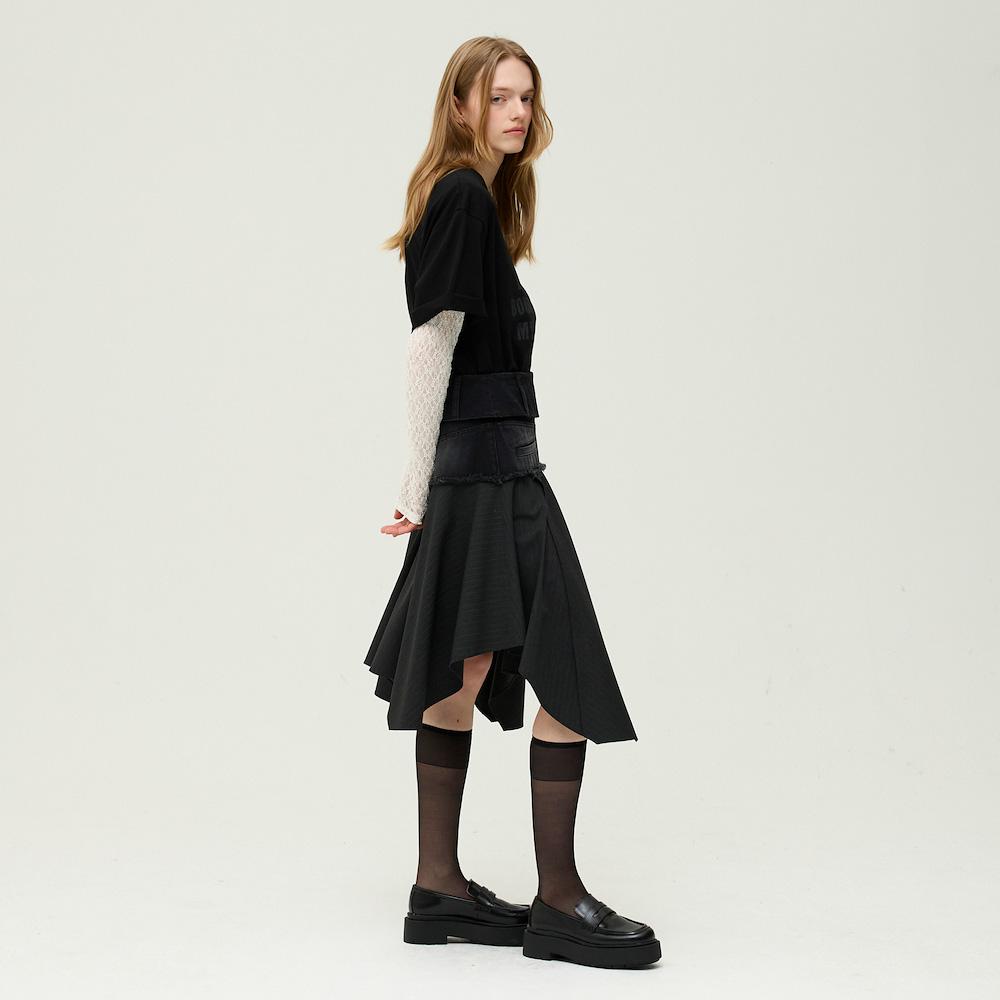 Ibiem Asymmetrical Denim Flare Skirt Emq2Dsk020