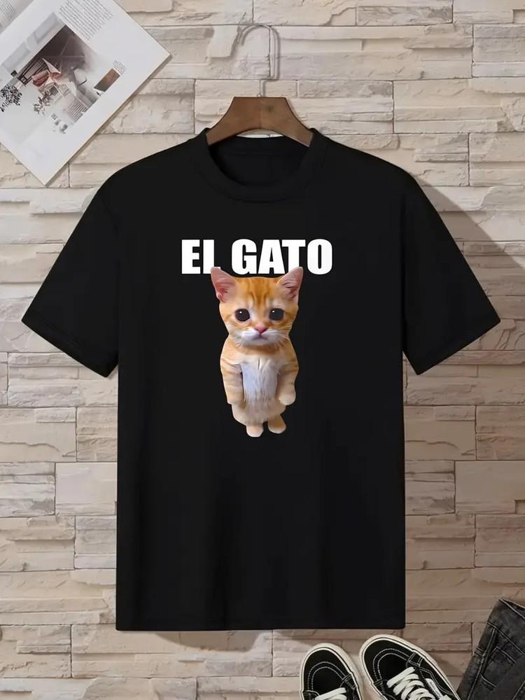 

Men039;s Casual Cat Print T-ShirtCrew Neck Short Sleeve Breathable Polyester B Unisex T-Shirt M