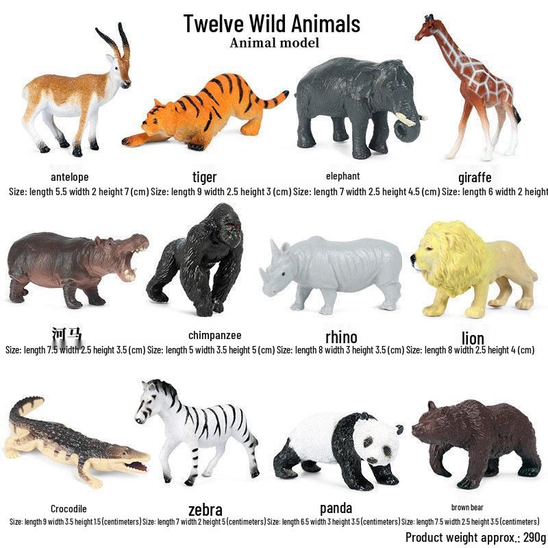 Wildlife Simulation Model: Tiger, Lion, Panda, Elephant, Rhinoceros, Kangaroo, Leopard, Horse, Sheep Toy Set