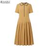 ZANZEA Women Elegant Doll Collar Casual Short Sleeve Dress