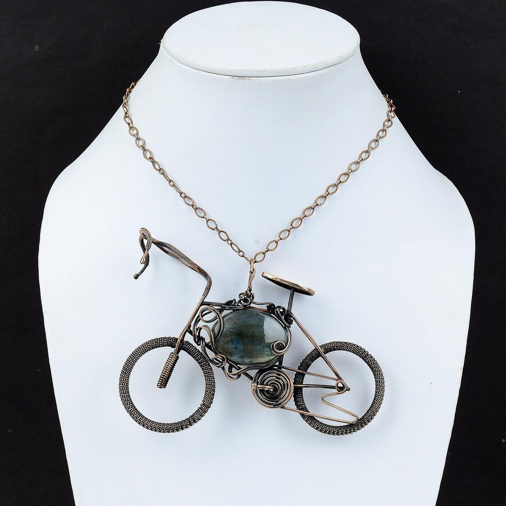 Labradorite Pendant Copper Wire Wrapped Pendant Handmade Gemstone Pendant Awesome Copper Jewelry Cycle Pendant Elegant Jewelry Gift For Mom