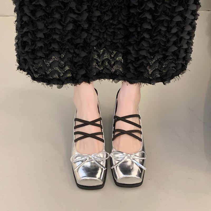 Fashion 2025 NEW French Style Chunky Heel Cross Band Square Head Single Shoes Commute Evening Wind Comfortable Leather Shoes