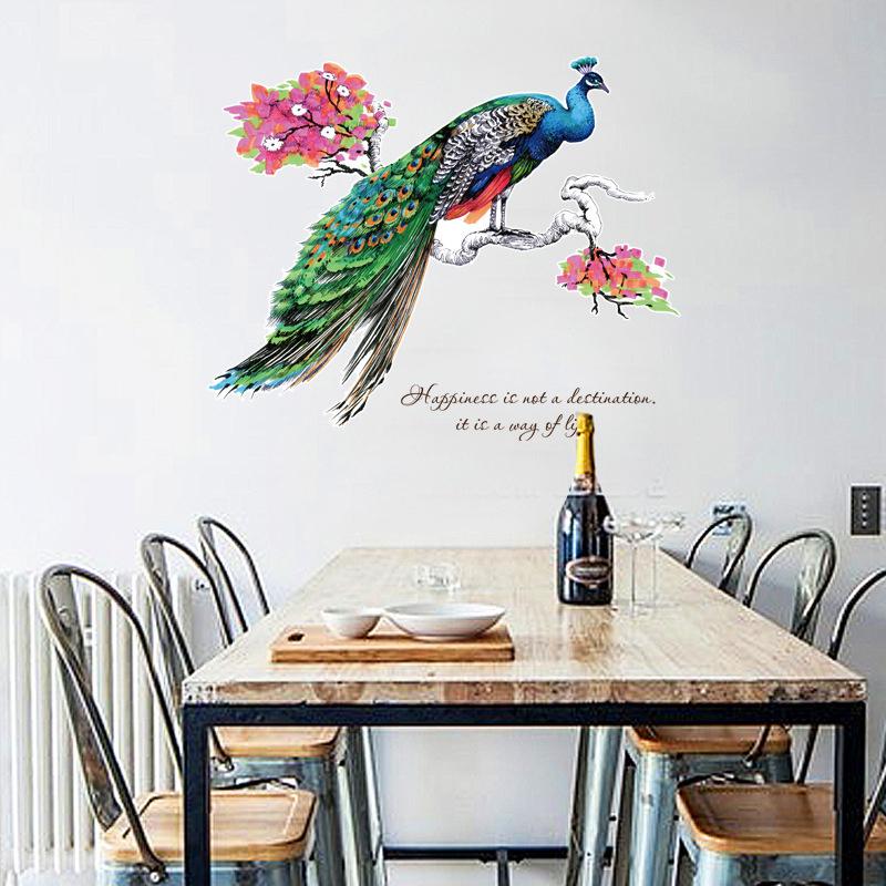 Colorful Peacock On Tree Branch Wall Stickers Living Room Bedroom Decoration Background Mural Home Art Decals Removable Poster
