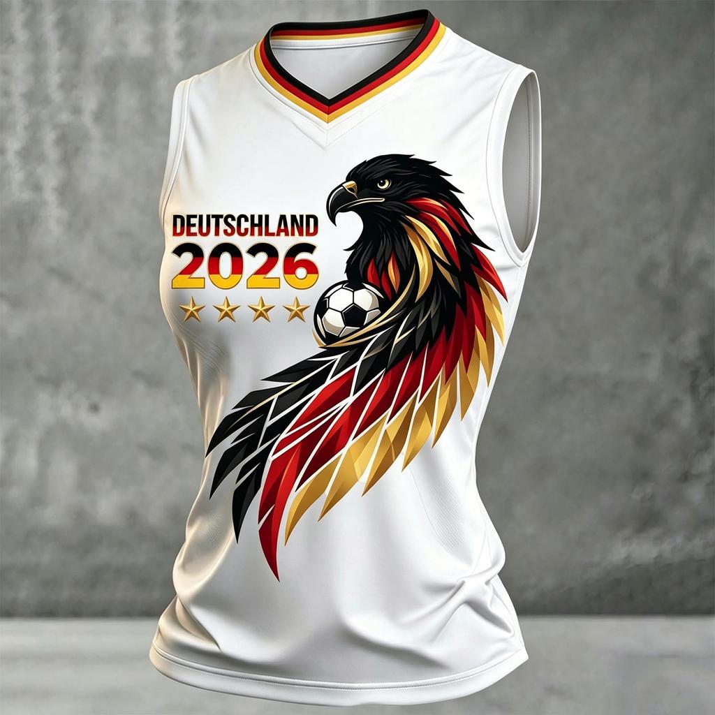Unisex Sleeveless V Neck Pullover T Shirt Casual Football Fan Jersey World Cup Supporter Top Soccer Printed Shirt