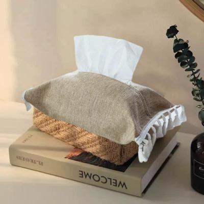 Ins Style Solid Color Paper Box Fabric Home Car Hotel Cotton And Linen Tissue Bag Fabric Tissue Bag Simple Canvas Art