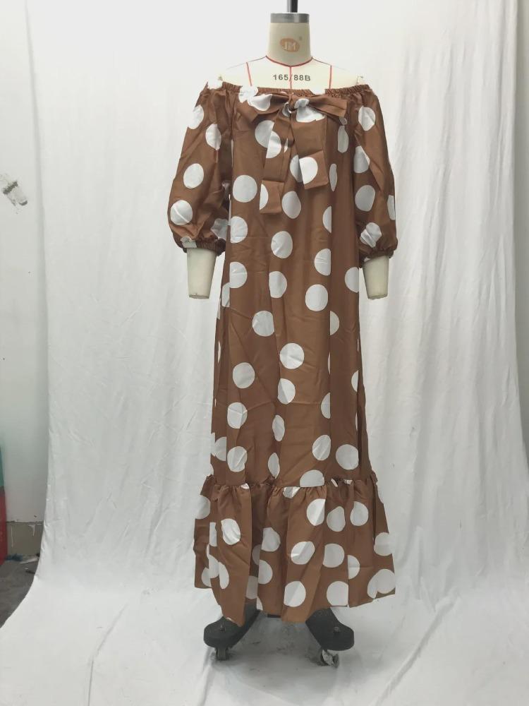 Bohemian Off Shoulder Polka Dot Maxi Dress European American Style