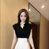 2026 Summer Elegant Stand Collar Cap Sleeve Top & Wide Leg Pants Set