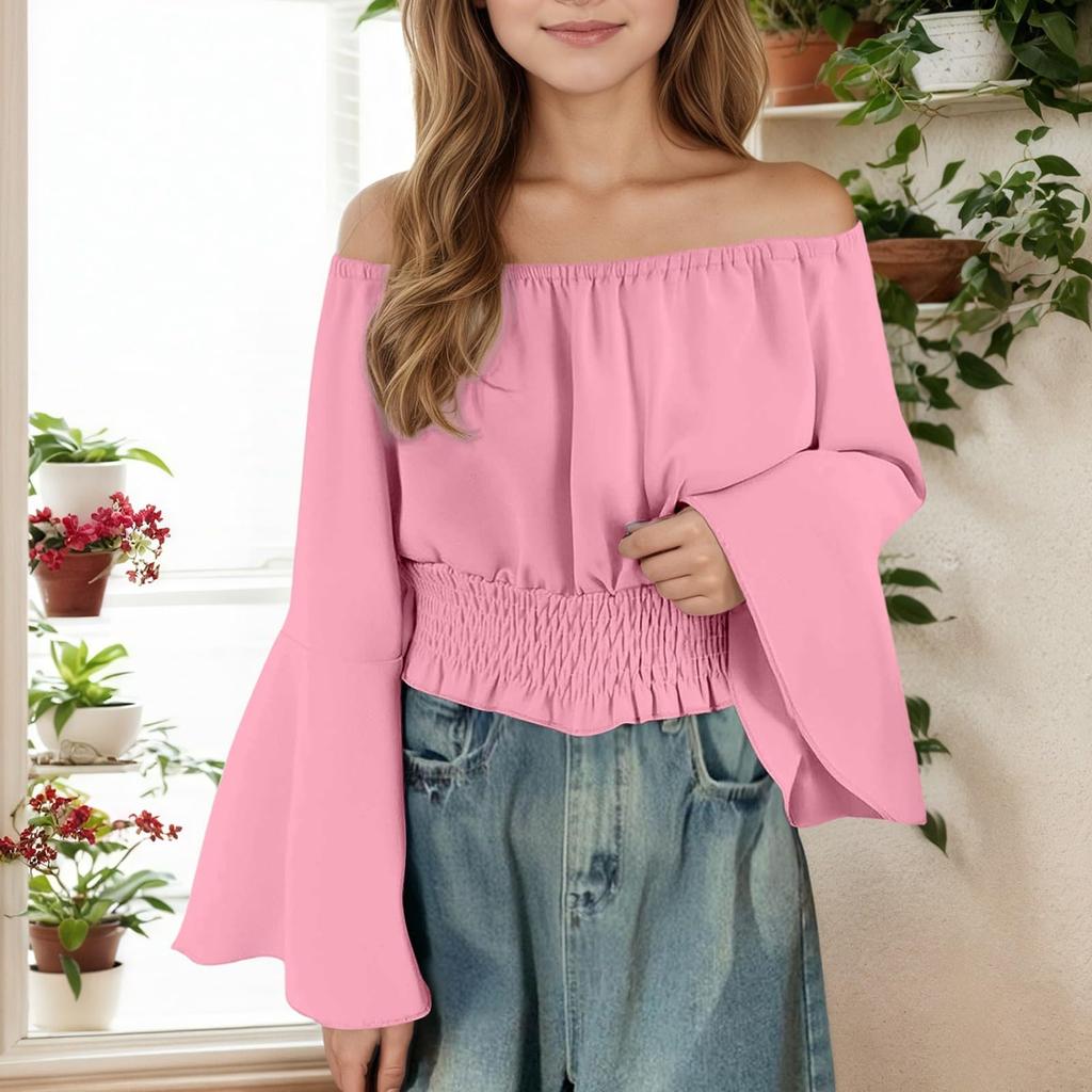 Girls Casual Off Shoulder Everyday  Soft Breathable Stylish Top