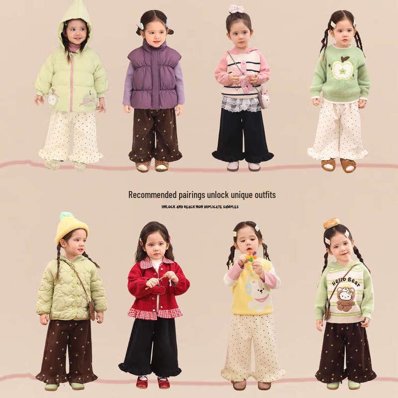 LUSON Baby Girl Fleece-Lined Straight-Leg Pants with Ruffle Trim 110