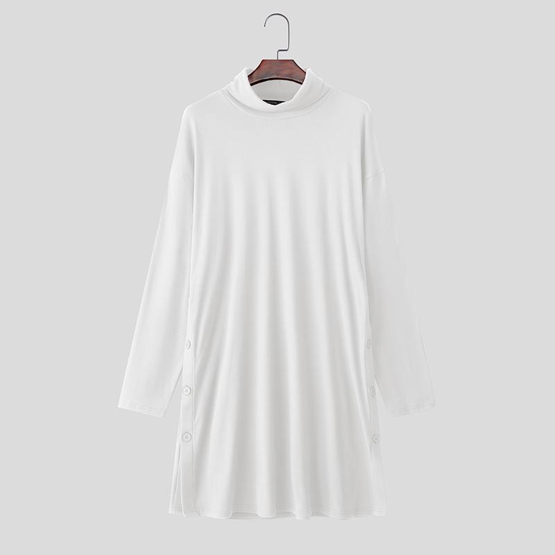 INCERUN Herbst Winter Herren Rollkragen Langarm Hohe Schlitze Lässige Lange Pullover Tops