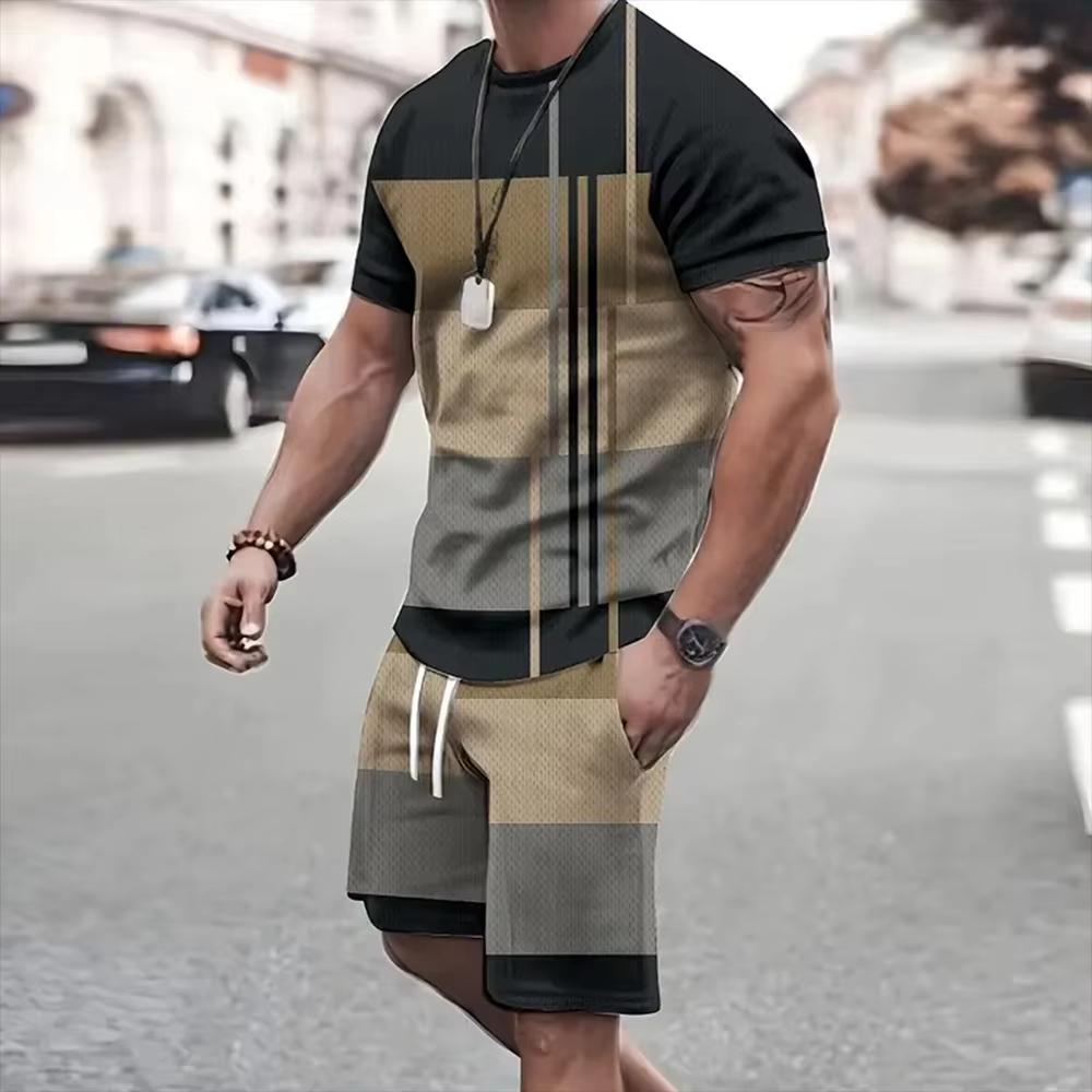 Ținuta de trening pentru bărbați cu valoare ultra-înaltă, tricou cu imprimeu 3D, pantaloni scurți, costum bărbați, set supradimensionat, 2 piese, haine