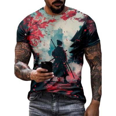 Summer Round Neck 3D Samurai Ninja Printed Top Fashionable Casual Short Sleeved Men's T-shirts