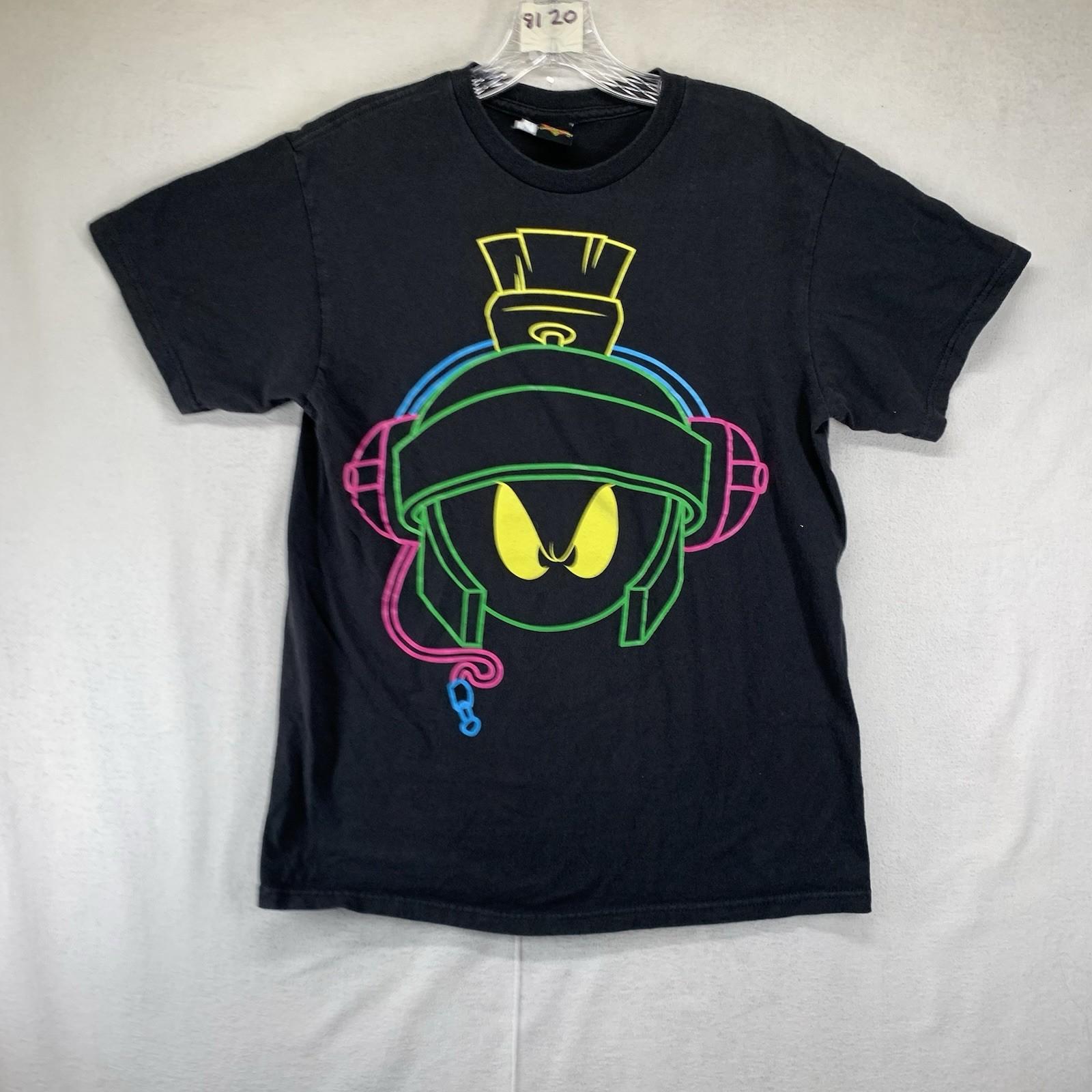 Vintage Marvin The Martian Neon Front Graphic Faded Black T Shirt Adult Medium Unisex T-Shirt XXL