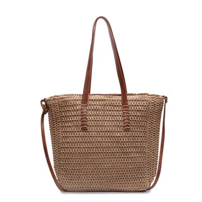 Geflochtene Strohtasche mit geflochtenen Ledergriffen für Damen Strandurlaub Sommer Lässig Boho Chic Stil