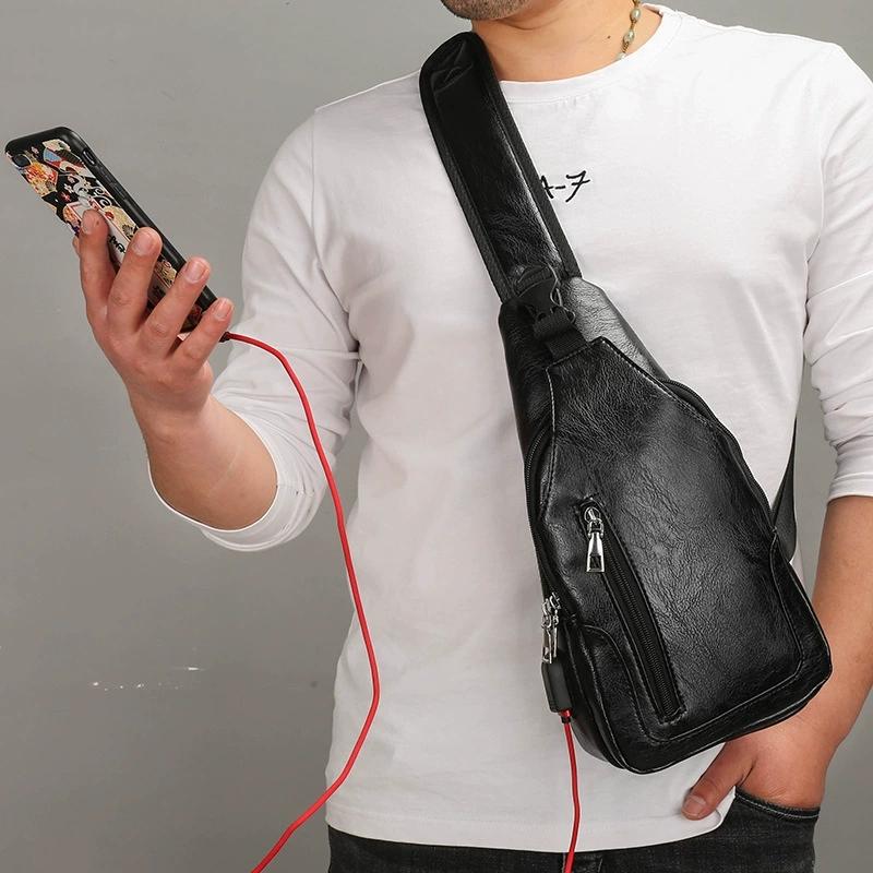 Waterproof PU Chest Bag with USB Port, Casual Travel Sling Bag Perfect Christmas Gift