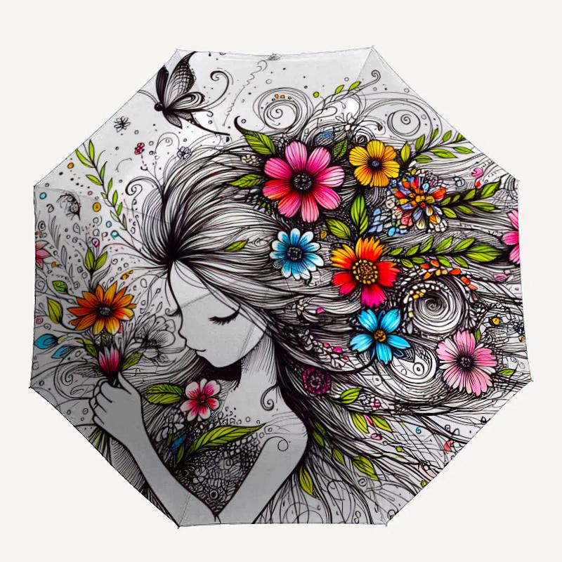 

1pc FlowerGirl Automatic Open/close Umbrella, 8-Rib sturdy structure, Auto Folding/Opening, Portable Travel Umbrella for Women, c38