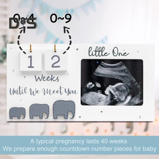Baby-Sonogramm-Bilderrahmen, Ultraschall-Fotorahmen aus Holz mit Countdown-Wochen, Schwangerschafts-Meilenstein-Tracker-Rahmen, Geschenk zur Bekanntgabe des Geschlechts für schwangere Frauen