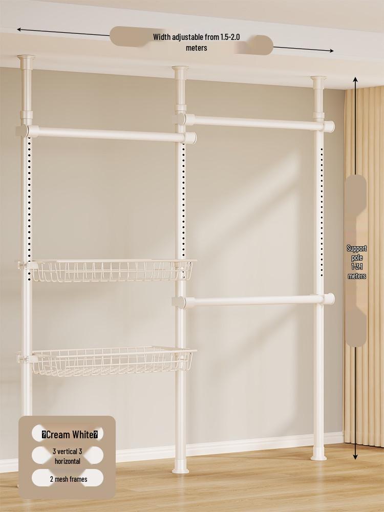 Floor-Standing Clothes Rack: Bedroom Hanger, Retractable Drying Rod, Coat & Hat Rack.
