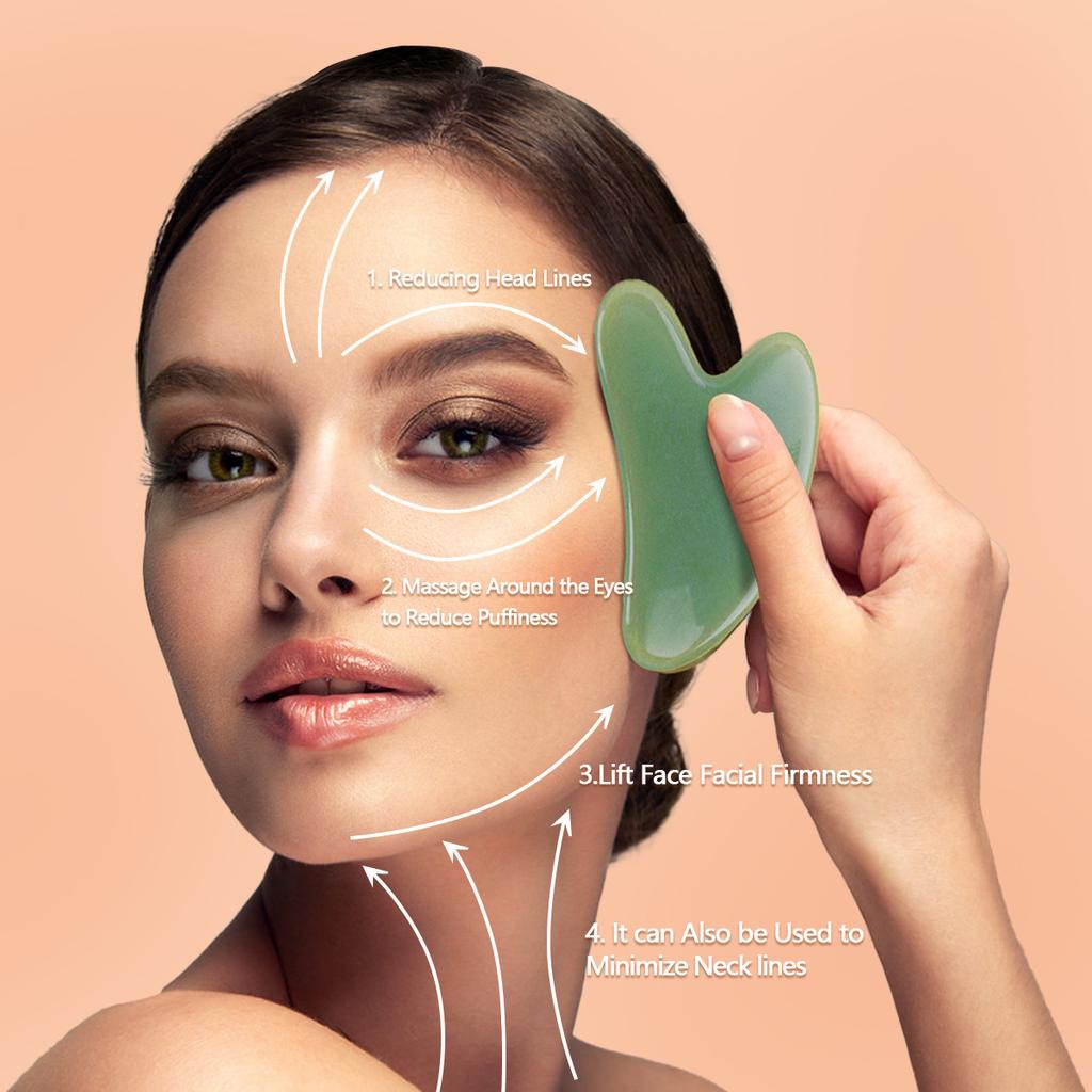 Natural Rose Jade Roller Face Massage Gua Sha Board Crystal Stone Jade Massager Body Facial Eye Scraping Acupuncture Face Lift
