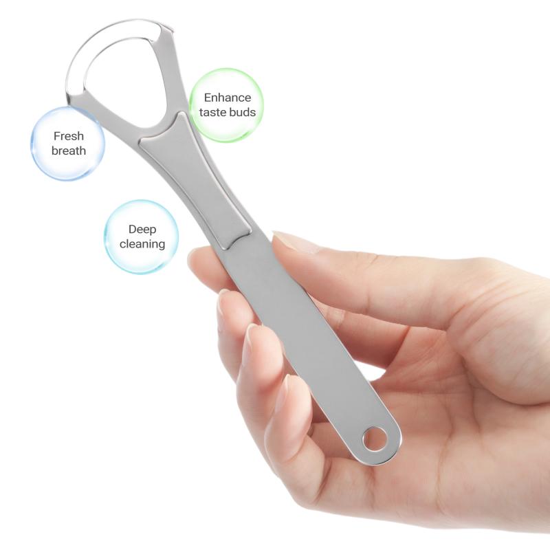1Pc Double-Layer Tongue Scraper Stainless Steel Tongue Coating Cleaner Reusable Removing Bad Breath Oral Hygiene Care Tools