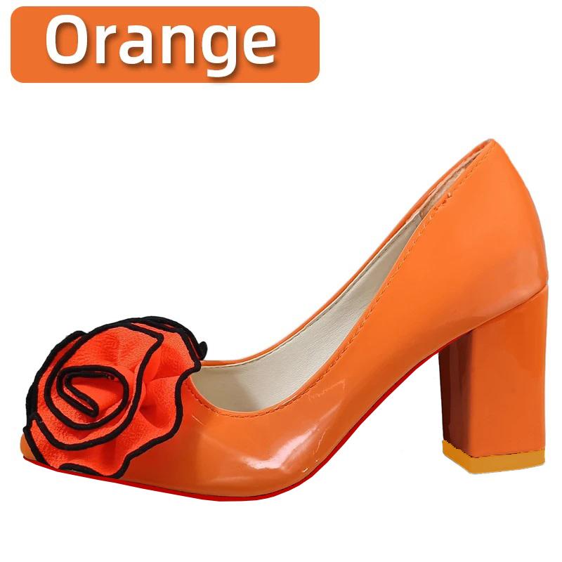 

Aphixta Оранжевые Большие Розы Цветы 7см Квадратный Каблук Туфли Женская Обувь Студенты И Взрослые Острый Носок Супер Большой Размер 30-50 35 оранжевый