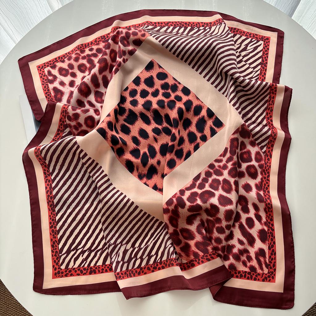 Women Leopard Print Square Scarf Silk Feeling Neckerchief Bandana Lady Shawl Scarves Wrap Head Kerchief Hair Band Ties