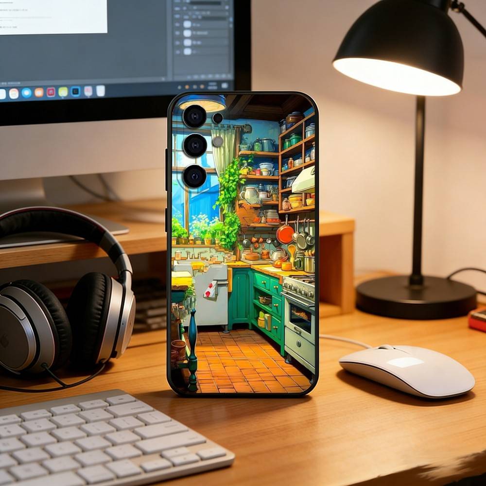 Cute anime kitchen pattern Phone Case For Samsung S25,S24,S21,S22,S23,S30,Ultra,S20,Plus,Fe,Lite,Note,10,Black Cover