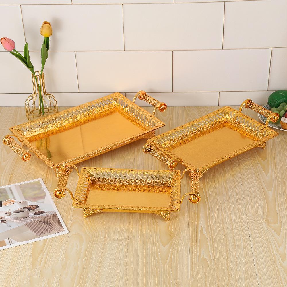Fruit Plate Iron Fruit Serving Tray Rectangle Party Tray with 2 Handle Veggie Candy Tray for Table Dessert Snack