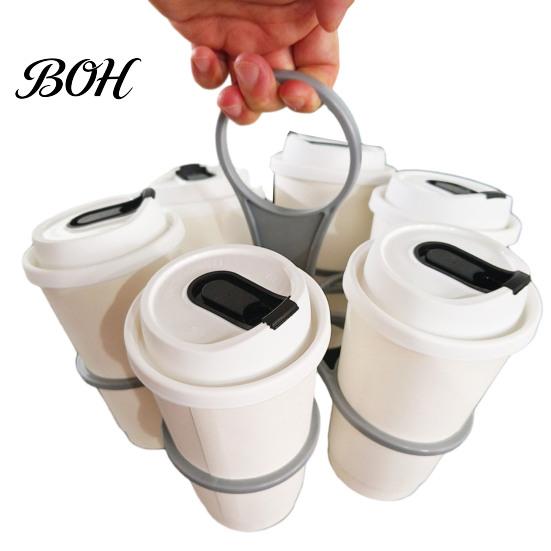 Sturdy Drink Caddy for 6 Cups 6-Cup Carrier with Handle, Foldable Space Saving Cup Caddy, Portable Coffee Holder Reusable PP Tray Delivery Outdoor