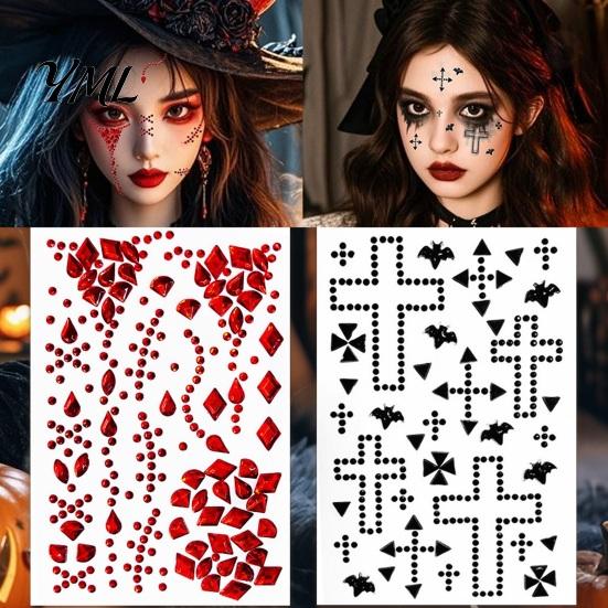 Music Festival Decorative Gems Halloween Scar Gem Face Stickers, Rhinestone Wound Body Art Unique Shape Diamonds Decals, Waterproof Self Adhesive