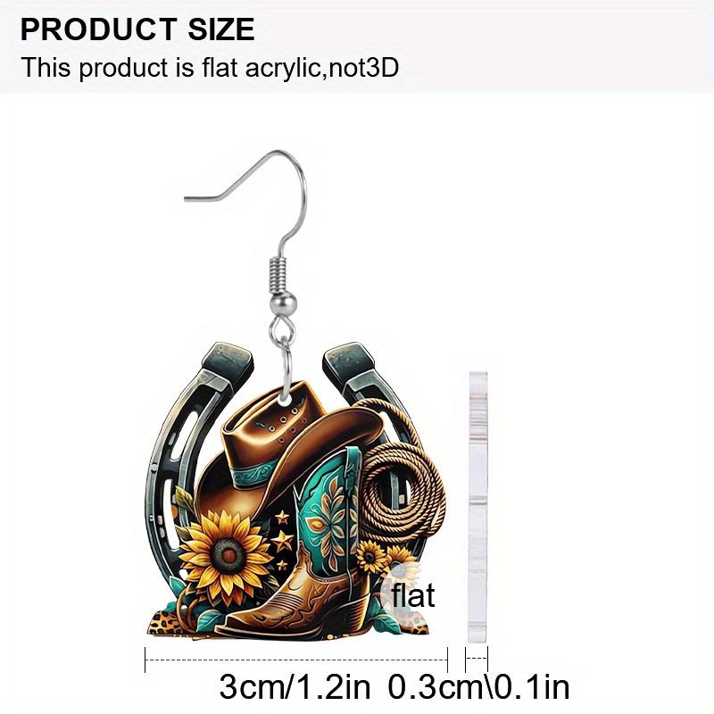 Western Style Horseshoe Cowboy Hat Boots Sunflower Acrylic Earrings for Women Trendy Fashion Dangle Earrings