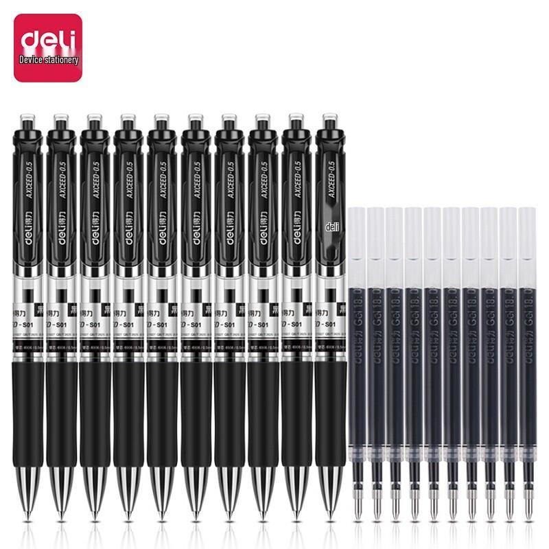 Deli S01 Black Retractable Gel Pen (12-pack)