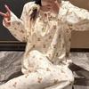 New Full-printed Bear Girl Pajamas Spring and Autumn Long-sleeved Crew Neck Dress Student Dormitory Loungewear Nightgown