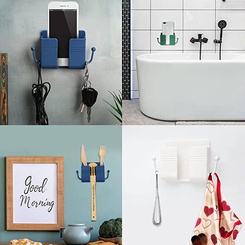 Multifunctional Wall Mounted Phone Plug Holder With Storage Hooks Home Sundries Organizer Adhesive Remote Control Brackets Racks