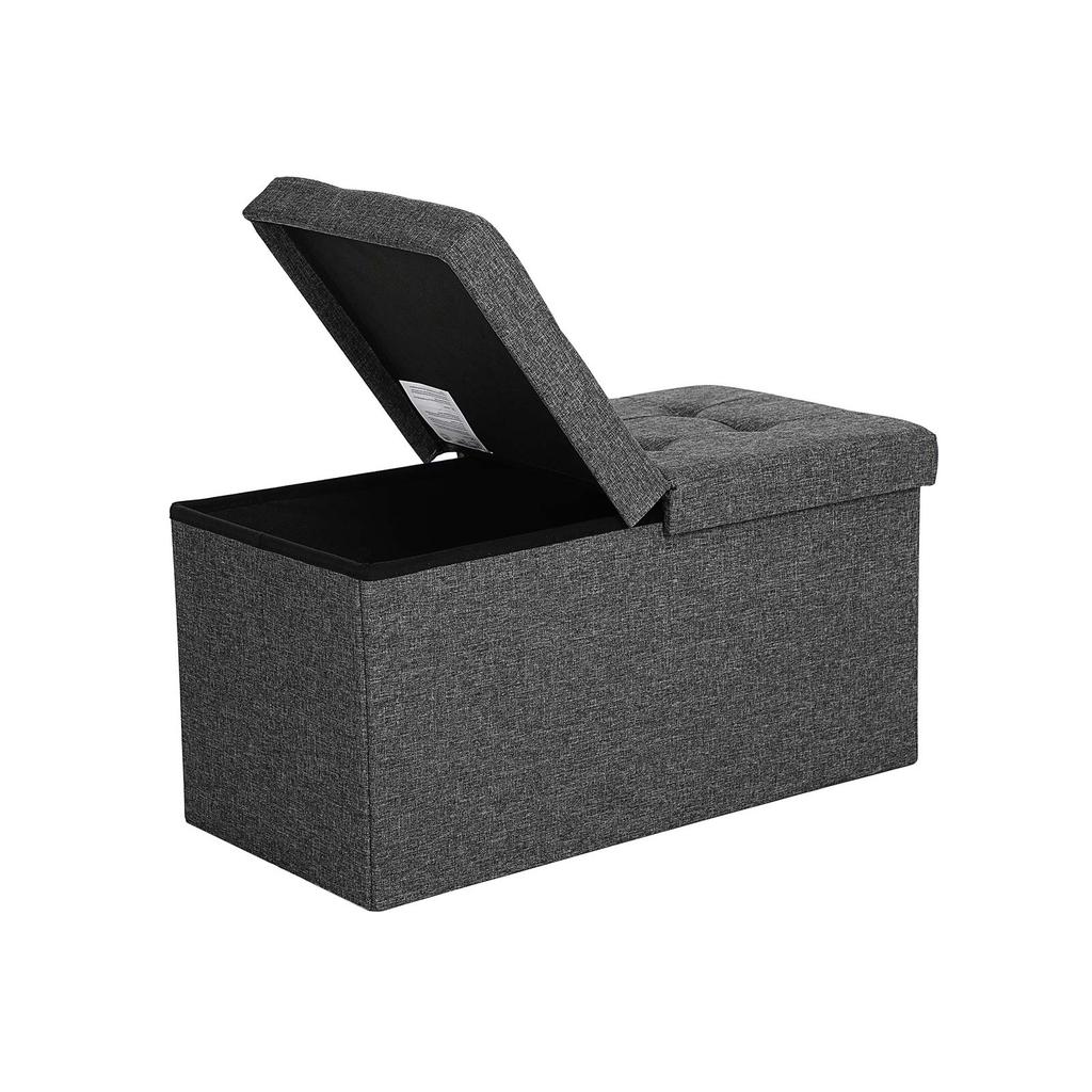 SONGMICS 80L Storage Ottoman, Folding Shoe Bench, with Flipping Lid, Load Capacity 300 kg, 76 x 38 x 38 cm, Dark Grey
