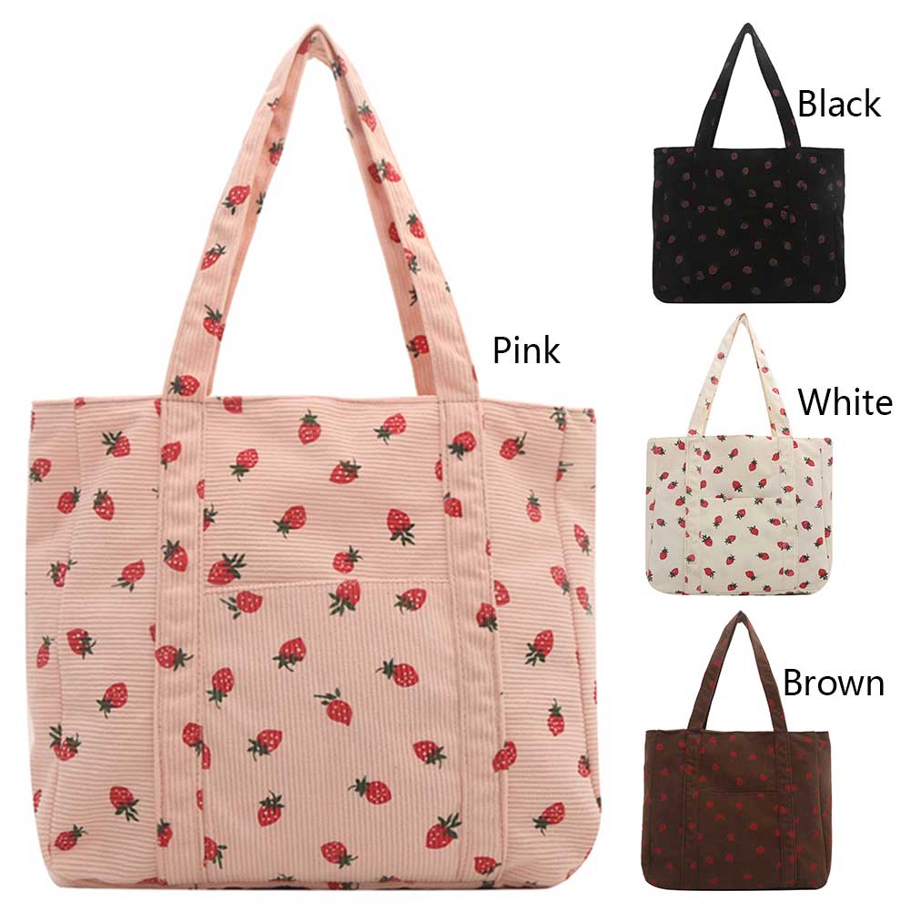 Strawberry Print Chic Hobo Bag Cute Women Tote Bag Stylish Commuting Bag Sweet Style Large Capacity for Outdoor Travel