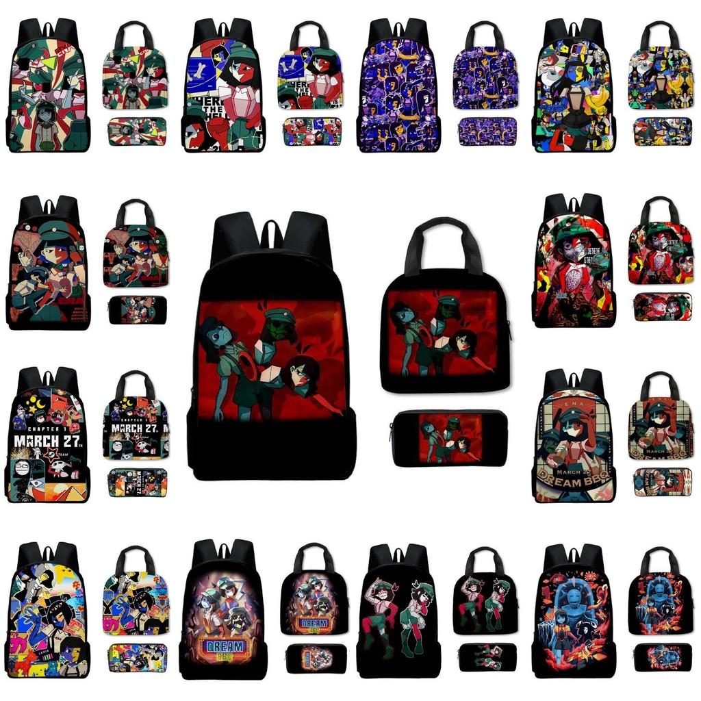 Dream Ena Bbq Pattern Childrens Backpack Lunch Bag Pen Case Set Schoolbag Gift