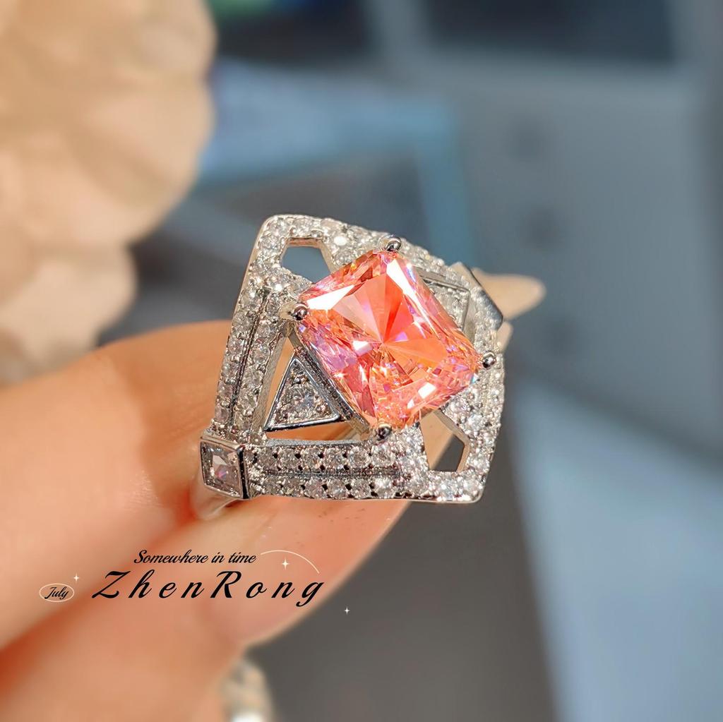 High Carbon Light Luxury Argyle Pink Diamond Bird's Nest Micro-Pave Ring for Women