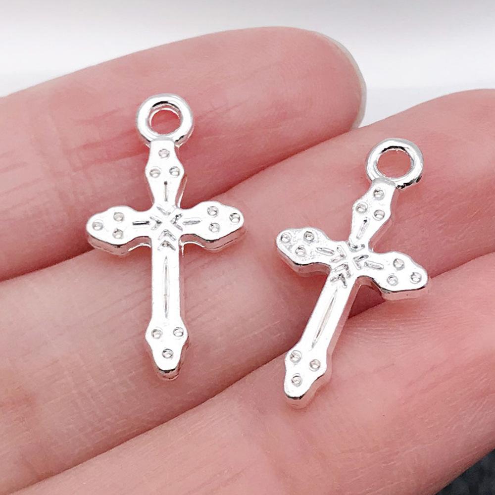 Cross-Border Hot Sale Bright Silver Cross Pendant Handmade DIY Keychain Necklace Alloy Jewelry Accessories Batch
