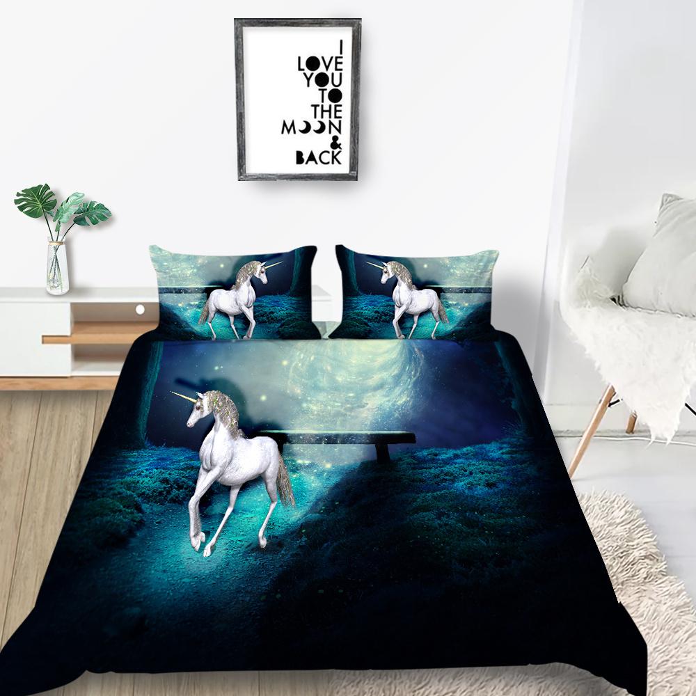 Home Bed Cover 3D Unicorn Themed Print Homes Bedding Quilt Cover Textiles Polyester Pillowcase Bedclothes