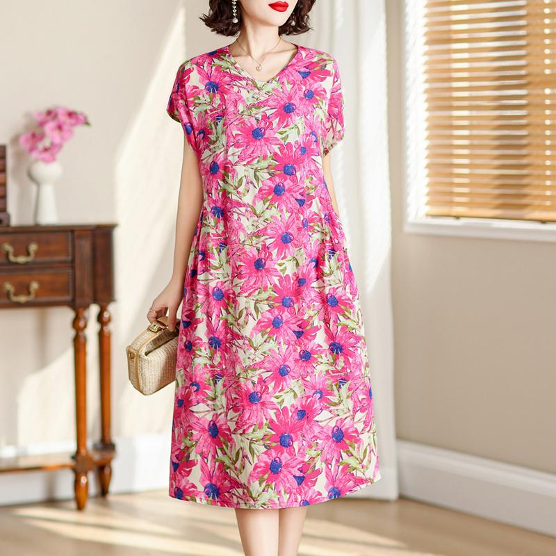 Vintage Long Dresses for Women Short Sleeve Elegant Plus Size Dress Loose Summer Clothes