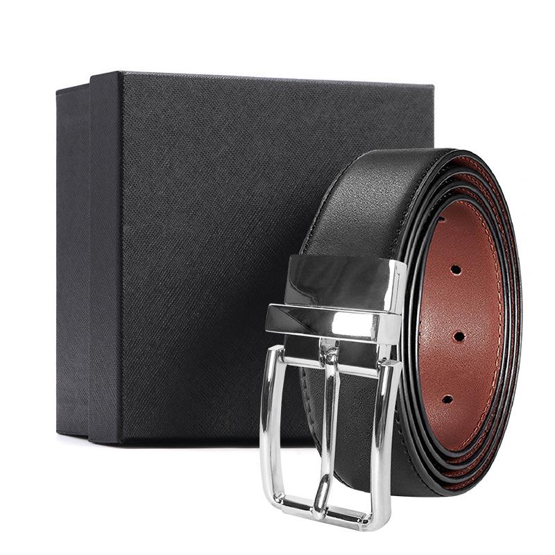 eather in uckle Belt en's Belt ift Box owhide Men's Business Casual Jeans ouble-ided Simple Belt
