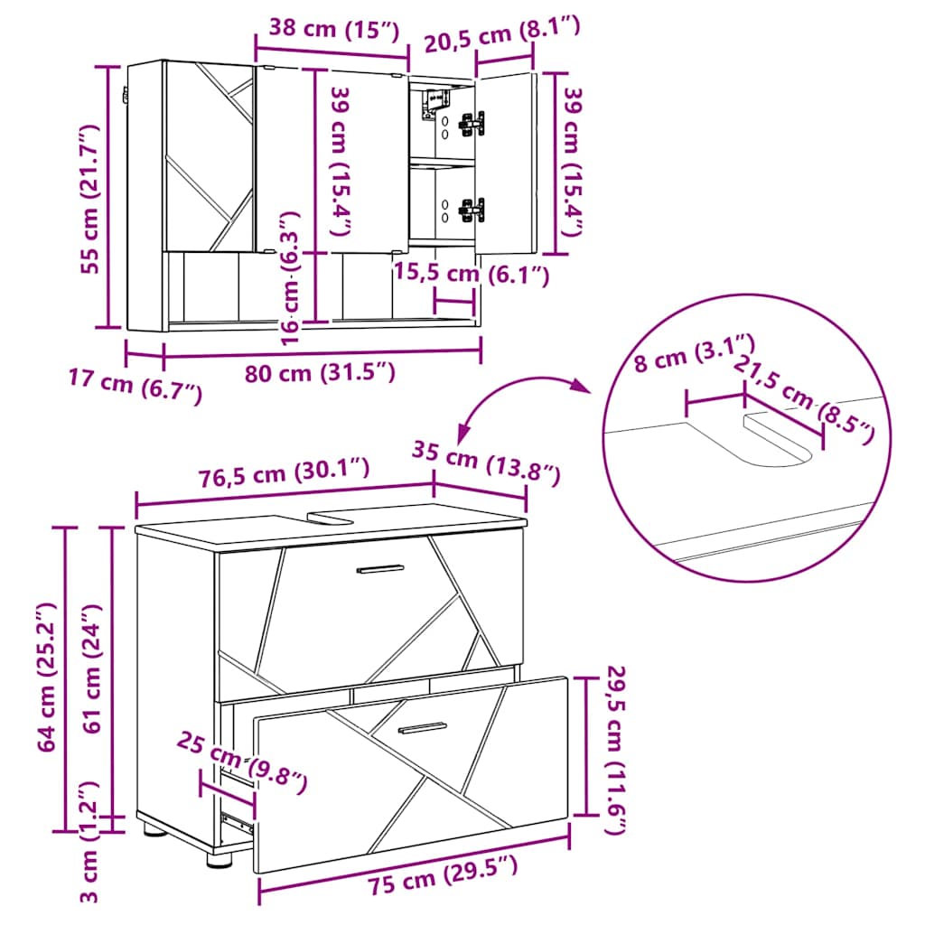 Bathroom Furniture Set with Door 4 Pcs Black Plywood and Metal